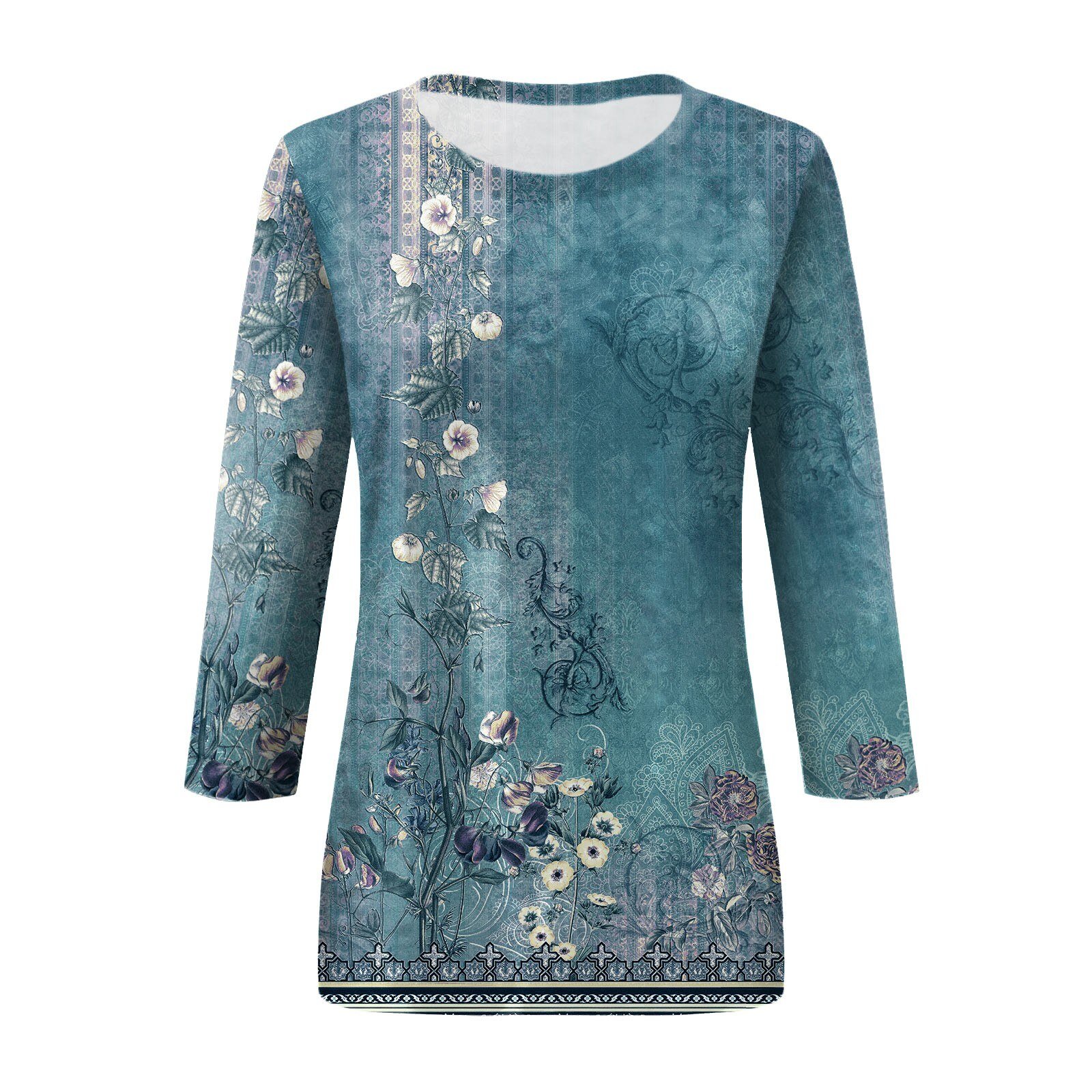 3/4 Sleeve Shirts For Women Cute Print Graphic Tees Blouses Casual Plus Size Basic Tops Pullover Roupas Feminina топ женский - Imagem 5